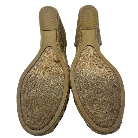 Bass Womens 10 Emelia Blue White Striped Wedge Espadrilles Slingback Heels - Picture 13 of 14